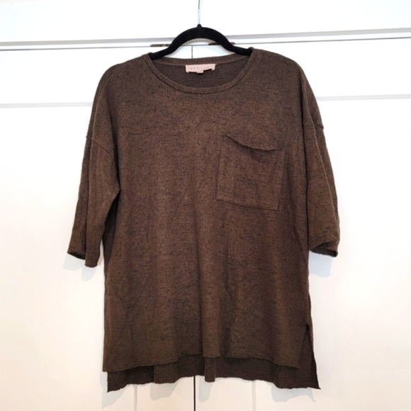 Anthropologie Philosophy Inside Out Oversized 1/2 Sleeve Pocket Moss Sweater - Picture 1 of 10